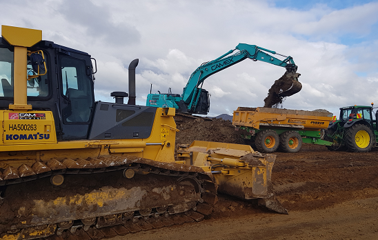 Camex excavator with Topcon X53i 3D system and dozer with Topcon High Speed 3D MC2 dual GPS machine control at work